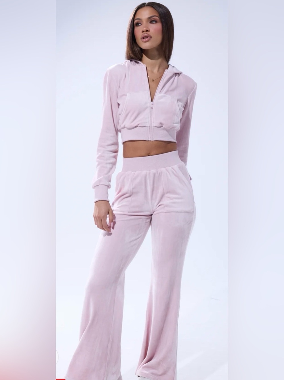 AKIRA Plush Light Pink XL Extra Large Cropped Hoodie & Joggers Velour Pants Set
